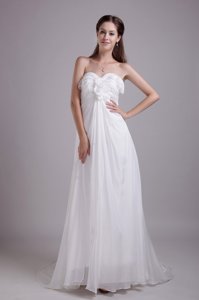White Empire Sweetheart Brush Train Chiffon Wedding Dress 