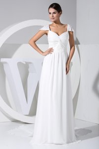 Beaded Cap Sleeves Sweetheart Long Wedding Dress In White