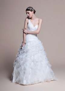 Classical A Line One Shoulder Wedding Dress With Ruffles