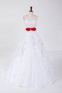 Classical Beading And Bowknot Wedding Dress With Brush Train