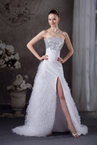 Ruffles Strapless High Slit Sequins Prom Dress