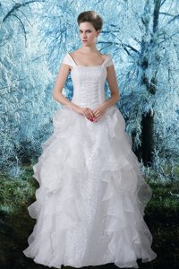 Princess Cap Sleeves Wedding Dress with Sequins Off the Shoulder 