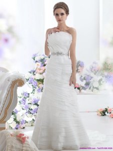 Elegant Strapless Wedding Dress With Beading And Ruching