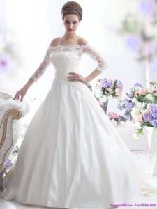 Elegant Off The Shoulder Wedding Dress With 34 Length Sleeve