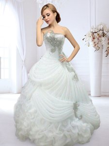 Romantic Organza Strapless Wedding Dress with Beading and Bubbles 