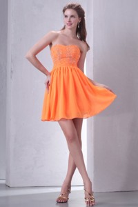 Sweetheart Empire Mini-length Beaded Decorate Prom Dress in Orange