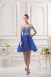 Sweetheart Royal Blue Organza Prom Dress With Beading
