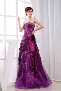 Strapless Taffeta Fuchsia Floor-length Embroidery Prom Dress
