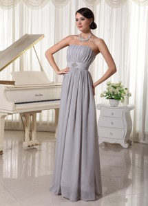Simple Grey Empire Empire Modest Dress With Ruch and Beading Chiffon