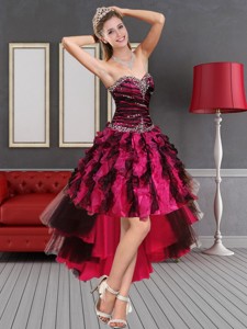 Multi Color High Low Sweetheart Prom Dress With Beading And Ruffles