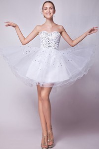 White Sweetheart Prom Dress Organza Beading Mini-length