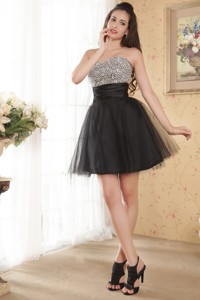 Black Sweetheart Prom Homecoming Dress Beading Mini-length Tulle