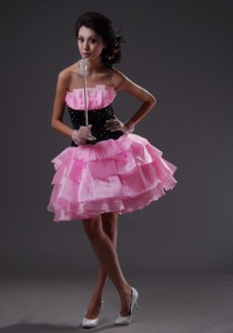 Hamilton Ruffled Layers Pink And Black Mini-length Strapless Prom Homecoming Dress