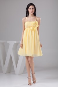 Ruched and Floral Mini-length Prom Gown Dress in Light Yellow