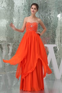 Sweetheart Beaded Floor-length Chiffon Coral Red Prom Dress