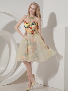 Colorful Knee-length Printing Short Prom Dress with Beading
