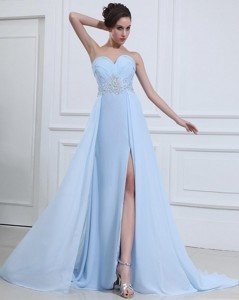 Customize Sweetheart Appliques And Beading Prom Dress In Light Blue
