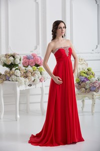 Beautiful Strapless Empire Beading Ruching Prom Dress in Red