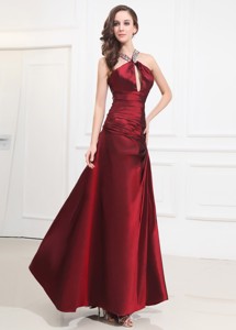 Beading Taffeta Prom Dress Halter Wine Red Floor-length