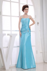 Spaghetti Straps Aqua Blue Beading Decorate Bodice Mermaid Floor-length Prom Dress