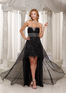 Black High-low Prom DressS weethart Beaded Decorate Bust Custom Made With Organza
