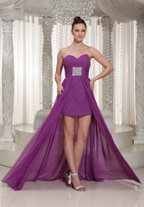 High-low Ruched Bodice Sweetheart Chiffon Prom Dress With Beading