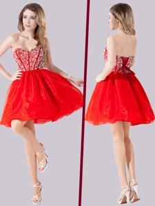 Elegant Visible Boning Beaded Bodice Lace Red Prom Dress in Chiffon