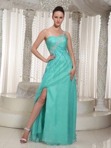 Customize Turquoise High Slit Prom Dress For Party