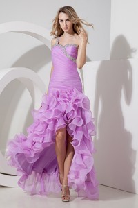 Lavender Column / Sheath One Shoulder Prom Dress High-low Organza Beading