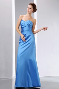 Elegant Blue Column Sweetheart Ruch Bridesmaid Dress Floor-length Taffeta
