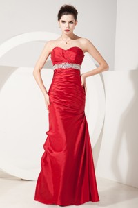 Beautiful Red Mermaid Sweetheart Prom Dress Satin Beading and Ruch Floor-length