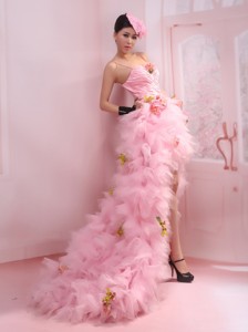 Luxurious Spaghetti Straps Pink High-low Tulle Empire Prom Dress