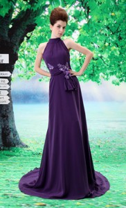 Purple High-neck In Salem Prom Dress With Sash