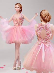 Perfect Halter Top Short Prom Dress with Hand Made Flowers and Ruffles