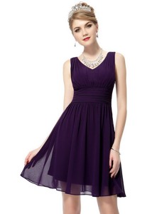 Beautiful V Neck Dark Purple Prom Dress With Ruching