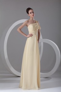 Elegant Empire One Shoulder Chiffon Ruching Champagne Prom Dress