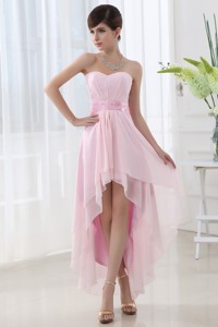 Empire Belt High-low Sweatheart High-low Baby Pink Dress Prom Dress