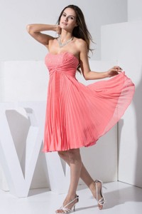 Beading And Pleat Decorate Bodice Knee-length Watermelon Red Prom Homecoming Dress