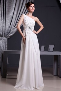 White One Shoulder Beading For Prom Dress Floor-length Chiffon
