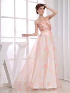 Print And Organza Strapless Floor-length Multi-color Prom Dress