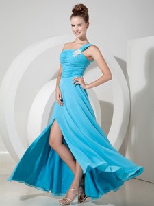 Exquisite Aque Blue One Shoulder Chiffon Prom Dress