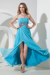 Aqua Empire Strapless Sequins Prom Dress Floor-length Chiffon