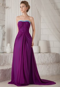Dark Purple Empire Strapless Brush Chiffon Ruch Prom / Evening Dress