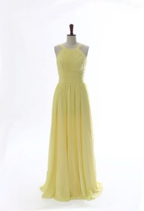 Simple Scoop Chiffon Yellow Prom Dress With Sweep Brain