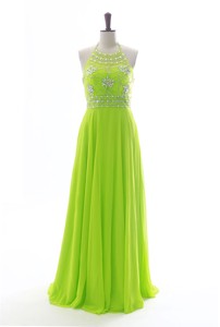 Brand New Halter Top Spring Green Long Prom Dress With Beading