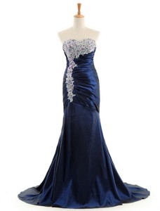 Custom Made Mermaid Royal Blue Prom Dress With Brush Train