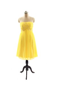 New Style Yellow Short Prom Dress With Ruching