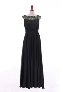 New Style Bateau Lace Long Prom Dress In Black
