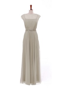 Simple Bateau Grey Long Prom Dress With Beading And Sashes