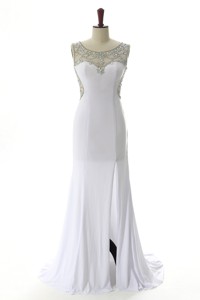 New Style Empire White Prom Dress With Beading And High Slit